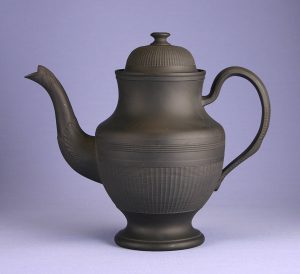 Black basalt coffee pot, engine turned. 204mm High. c.1800-1820. AP/516.