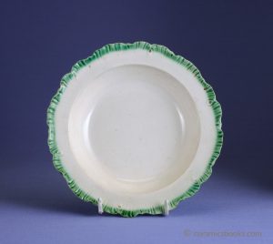 Small creamware dish with underglaze green feather edge. 161mm Wide. c.1790-1810. AP/522.