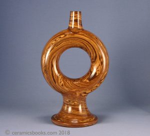 Agateware harvest ring flask with spreading foot. Possibly Scottish. c.1860-1890.
