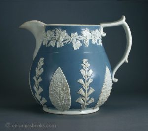 Large pearlware jug with Foxglove sprigs, impressed E. Wood & Sons. 197mm High. c.1818-1830. AP/419.