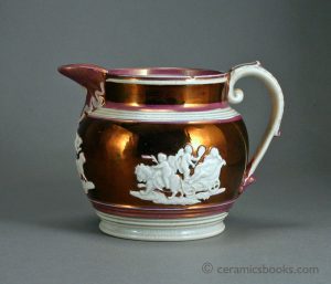 Pearlware lustre jug with 'Seasons' sprigs. 117mm High. c.1810-1825. AP/445.