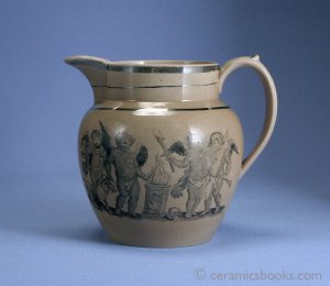Tan body jug with silver lustre. 'Sacrifice to Hymen' bat print. 125mm High. c.1810-1820. AP/484.