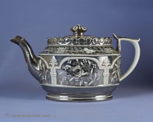 Silver resist lustre pearlware teapot. 145mm high. c.1810-1820. AP/659.