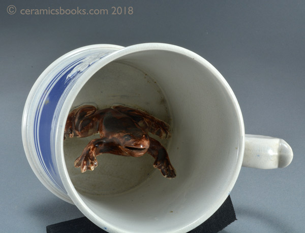 Pearlware banded ware frog mug with white flower sprigs c.1845 - 1870. Inside. AP/1041.