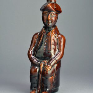Treacleware flask EDWARD WHYATT OF BONDARY - old man sitting with walking stick. Front. AP/1071