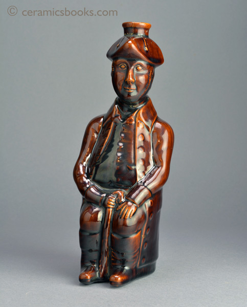 Treacleware flask EDWARD WHYATT OF BONDARY - old man sitting with walking stick. Front. AP/1071