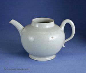 White salt-glazed stoneware teapot. This is a close match to kiln wasters I excavated in Bristol in 1988 (nr. Water Lane). 98mm High. c.1740-1750. AP/377.