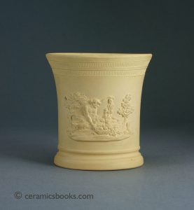 Caneware spill vase, with Pan & Cupid sprigs. 'W S & S' mark (W. Schiller & Son), Bohemia. 94mm High. c.1840-1870. AP/555.