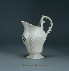 White salt-glazed stoneware jug, Rococo style with very rare 'Ling Long' type cut decoration. 116mm High. c.1750-1765. AP/649.