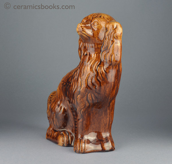 Very large two-tone treacleware spaniel dog figure. Front side. AP/924.