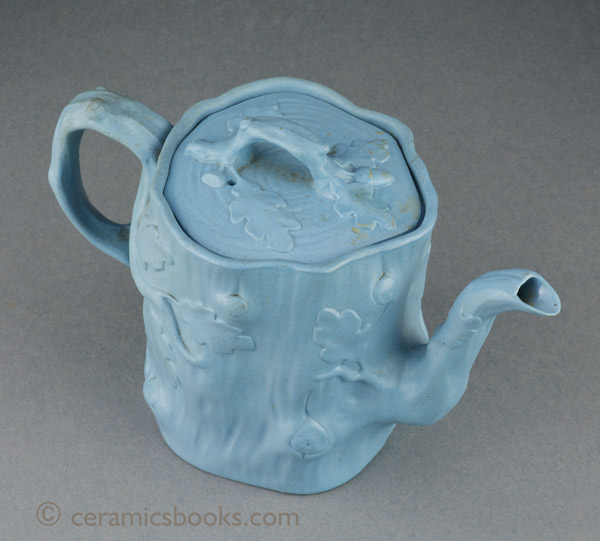 Blue stoneware crabstock teapot attributed to Ridgway & Abington, Hanley, Staffordshire. Top. AP/939.