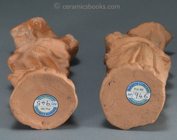 A pair of Continental terra-cotta figures, a boy and a girl with cornucopias. Bases. AP/945 + AP/946.
