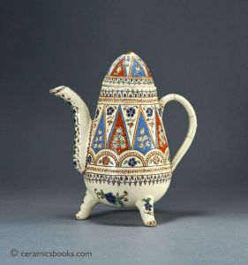 Thun or Thoune, Swiss slipware coffee pot. 190mm high (but finial missing). c.1880-1910. AP/947.