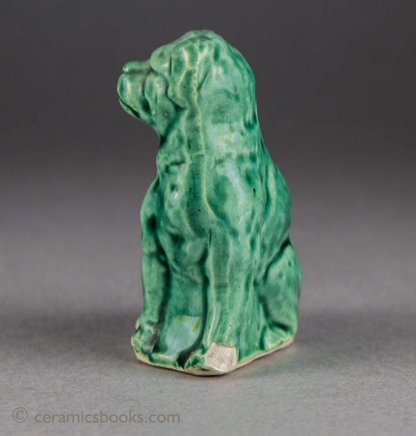 Green-glazed dog moneybox. Possible Austrian. Front chip. c.1890-1920. AP/1218.