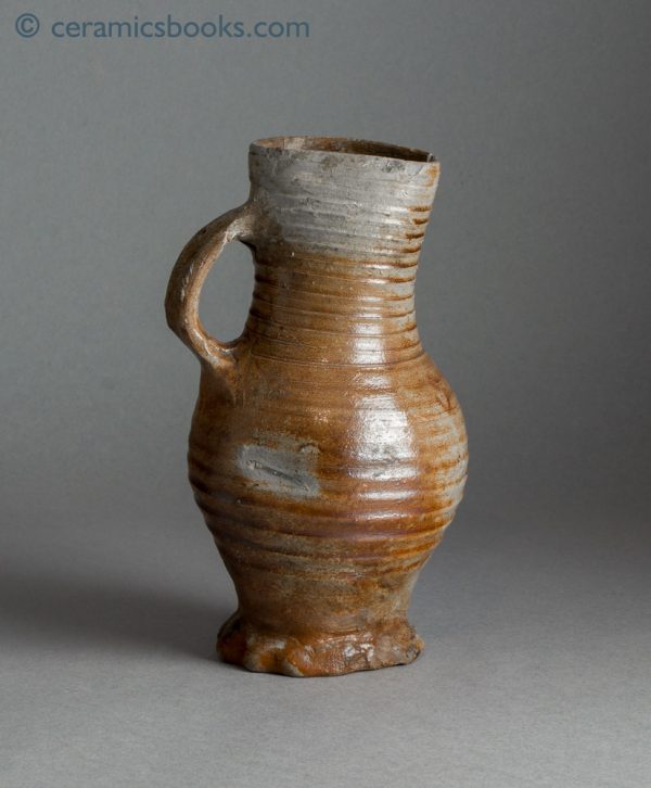 Medieval salt-glazed stoneware jug, probably early Siegburg c.1375-1450. Reverse 2.
