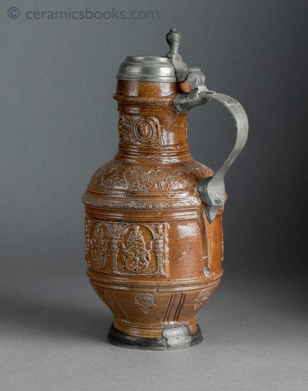 Raeren German stoneware jug. Electors of Rome. Dated 1603. Back.