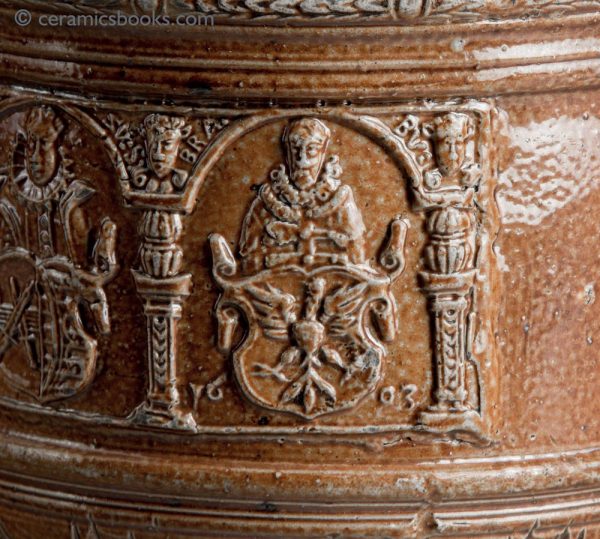 Raeren German stoneware jug. Electors of Rome. Dated 1603. Fig 7.