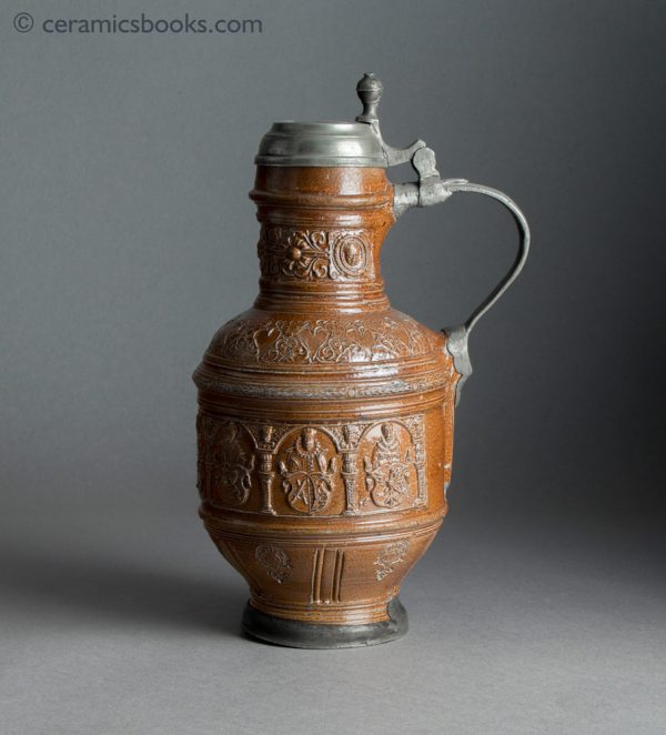 Raeren German stoneware jug. Electors of Rome. Dated 1603. Obverse 2.