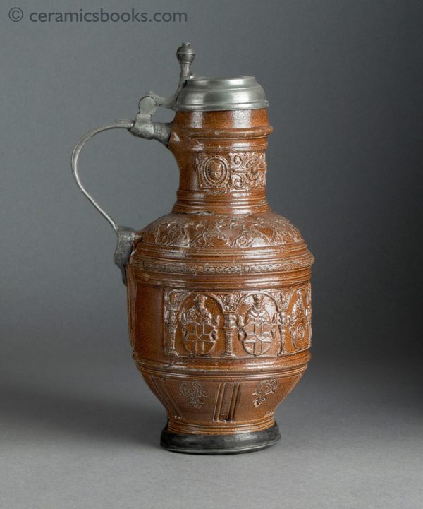 Raeren German stoneware jug. Electors of Rome. Dated 1603. Reverse 2.