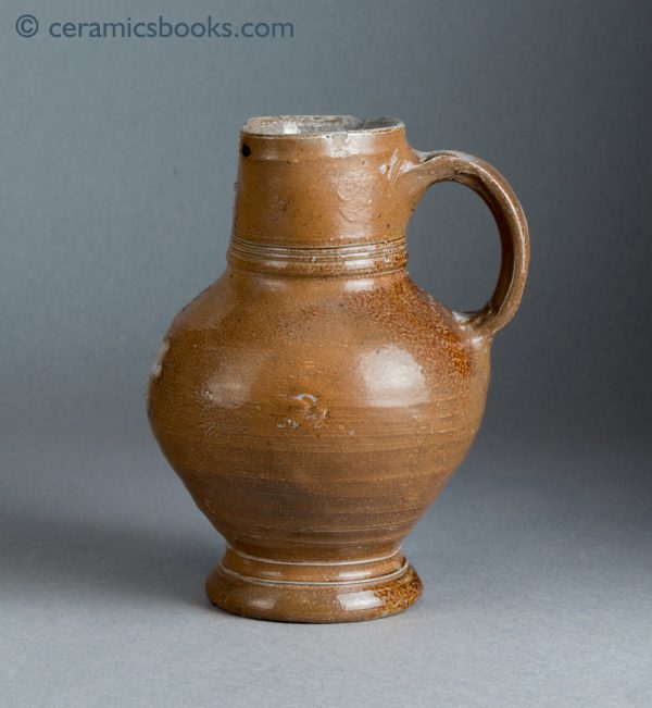 German brown stoneware jug, salt-glazed. Probably Raeren. c.1550-1600. Obverse 2.