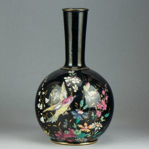 Jackfield type vase enamelled with birds and butterflies. Obverse.