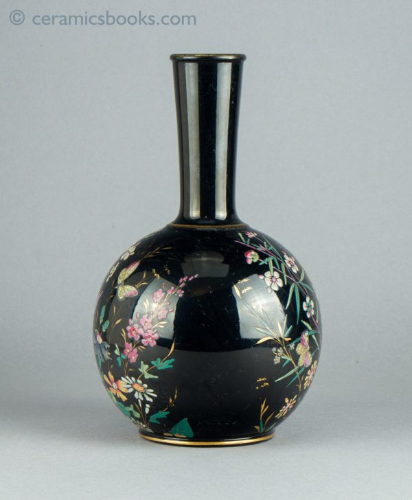 Jackfield type vase enamelled with birds and butterflies. Side 2.