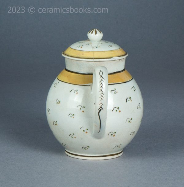 Bachelor or child prattware teapot with flowers. c.1800-1820. AP/1402. Back.