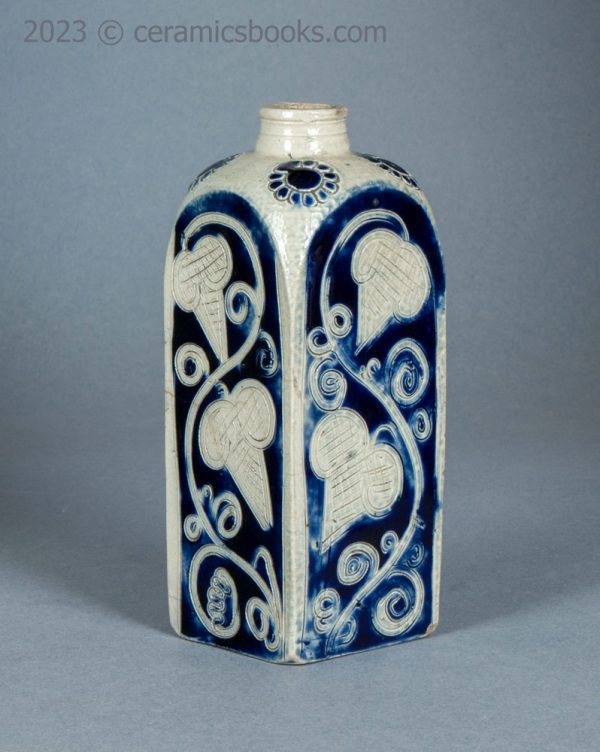 Westerwald saltglazed stoneware slab bottle flask. c.1750-1800. AP/1549. Side 1.