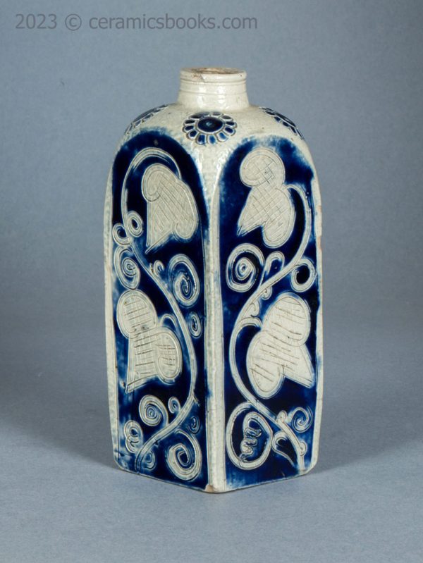 Westerwald saltglazed stoneware slab bottle flask. c.1750-1800. AP/1549. Side 2.