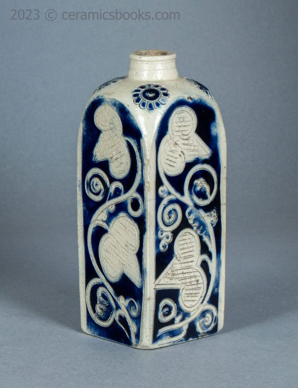 Westerwald saltglazed stoneware slab bottle flask. c.1750-1800. AP/1549. Side 3.