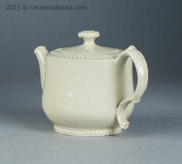 Small creamware teapot with rouletting. Staffordshire. c.1765-1785. AP/1564. Obverse back.