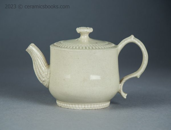 Small creamware teapot with rouletting. Staffordshire. c.1765-1785. AP/1564. Obverse.