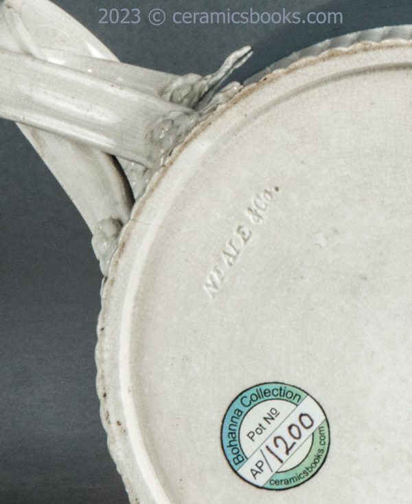 Neale & Co. blue slip 'mochaware' teapot. c.1784-1795. AP/1200. Mark.