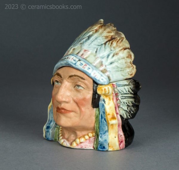 Austrian 'majolica' Native American chieftain humidor. c.1910-1920. AP/1363. Front obverse.
