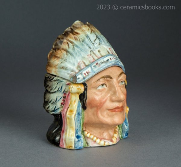 Austrian 'majolica' Native American chieftain humidor. c.1910-1920. AP/1363. Reverse front.