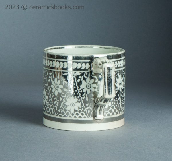 Silver resist lustreware mug with flowers. c.1810-1820. AP/1399. Back.