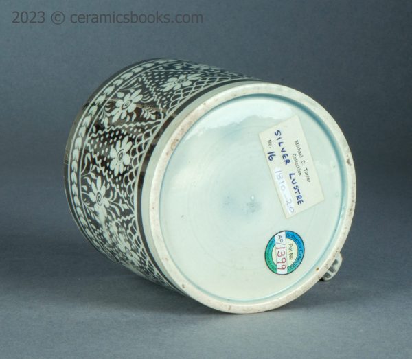 Silver resist lustreware mug with flowers. c.1810-1820. AP/1399. Base.