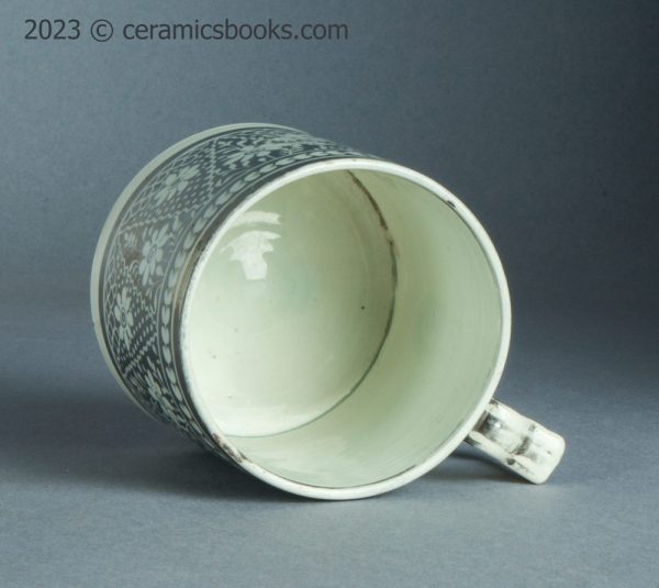 Silver resist lustreware mug with flowers. c.1810-1820. AP/1399. Inside.