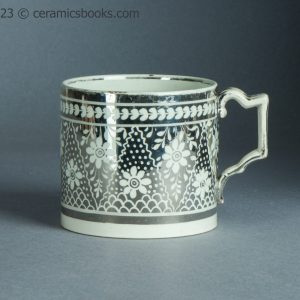 Silver resist lustreware mug with flowers. c.1810-1820. AP/1399. Obverse.