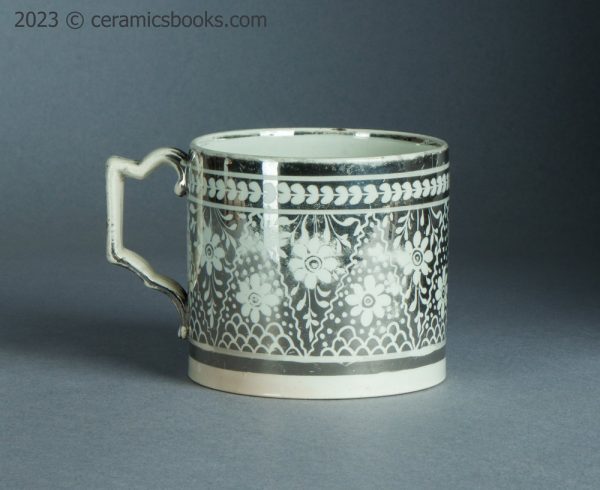 Silver resist lustreware mug with flowers. c.1810-1820. AP/1399. Reverse.