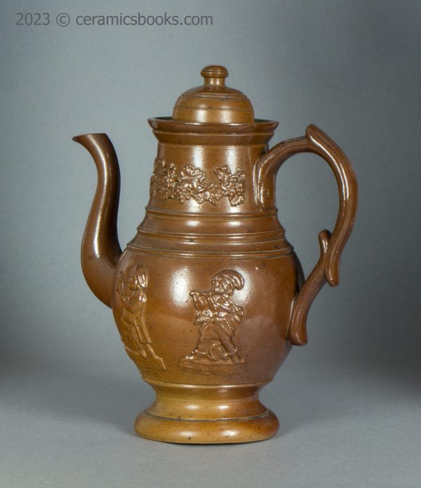 Salt-glazed stoneware coffeepot "J & N Houldsworth 1839". AP/997. Obverse back.