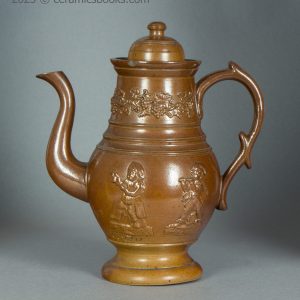 Salt-glazed stoneware coffeepot "J & N Houldsworth 1839". AP/997. Obverse.