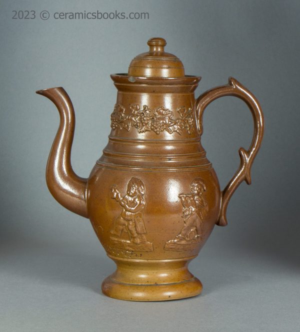 Salt-glazed stoneware coffeepot "J & N Houldsworth 1839". AP/997. Obverse.