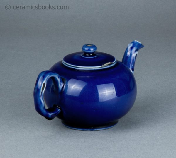 Littler's Blue salt-glazed white stoneware teapot. c.1753-1777. AP/1239. Back reverse.