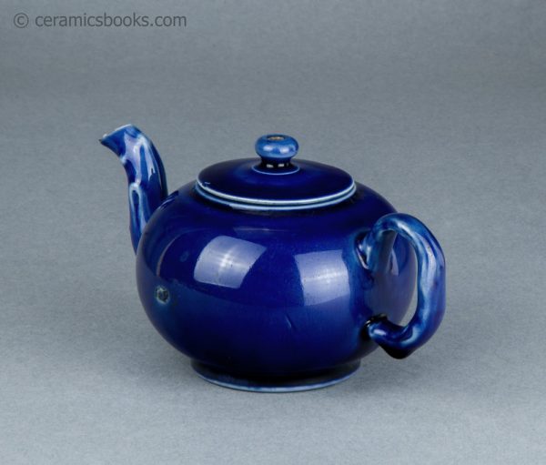 Littler's Blue salt-glazed white stoneware teapot. c.1753-1777. AP/1239. Obverse back.