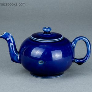 Littler's Blue salt-glazed white stoneware teapot. c.1753-1777. AP/1239. Obverse.