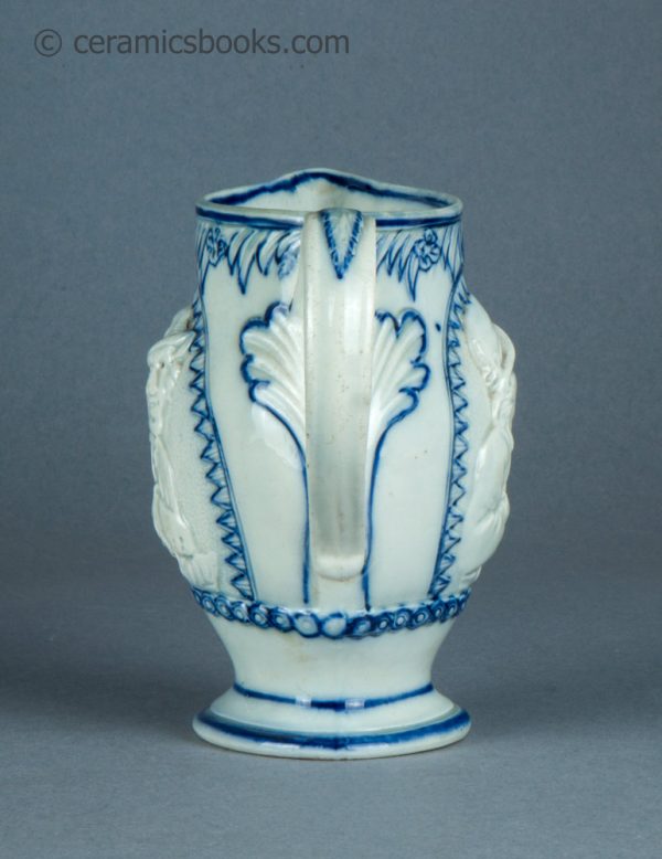 Pearlware jug, underglaze blue painted decoration. The Snuff Taker. c.1795-1815. AP/1388. Back.