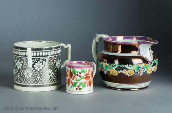 Lustreware group, two mugs and a jug.