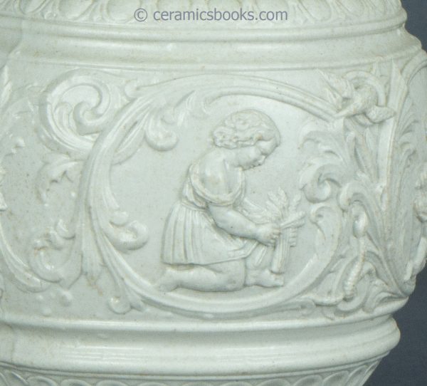 White stoneware moulded jug. 'Four Seasons' by Charles Meigh & Son. c.1852. AP/1454. Figure 4.