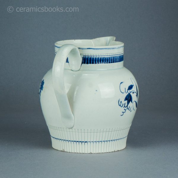Pearlware jug with underglaze blue painted bird. Attributed to Swansea. c.1790-1810. AP/1511. Back.